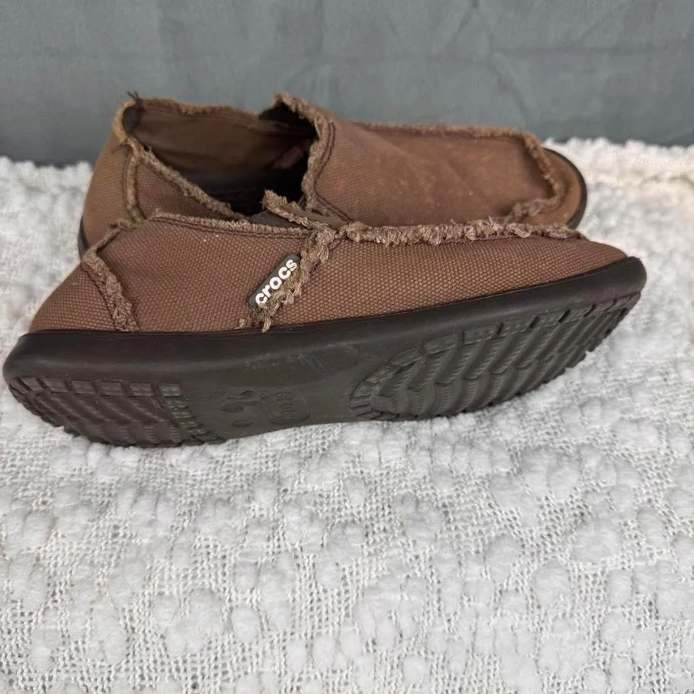 Crocs Brown‎ Canvas Shoes Men's Size 8 Slip On Casual Comfort Sneakers